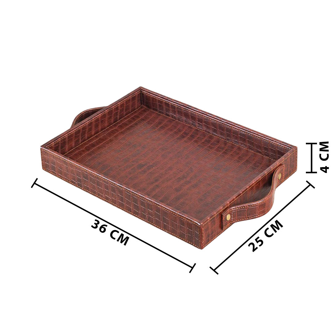 Croco Textured Vegan Leather Serving Tray 36x25x4 cm