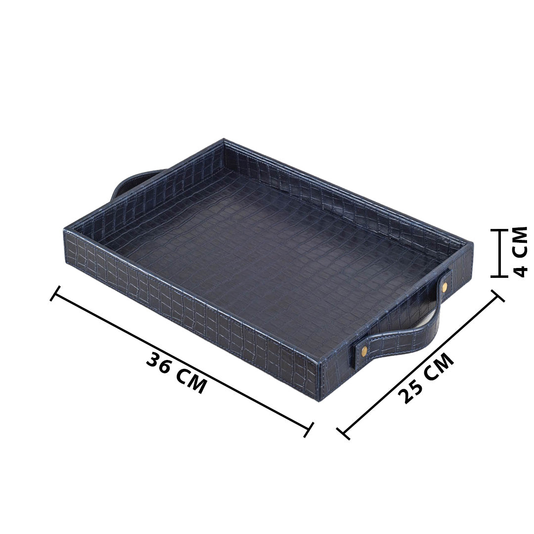 Croco Textured Vegan Leather Serving Tray 36x25x4 cm