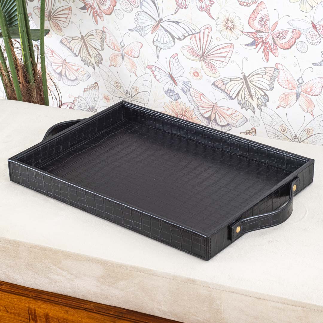 Croco Textured Vegan Leather Serving Tray 36x25x4 cm
