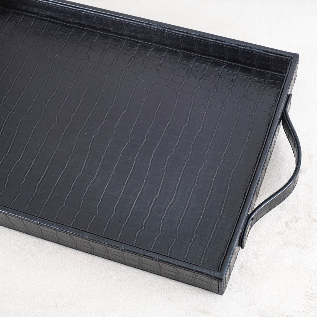 Croco Textured Vegan Leather Serving Tray 36x25x4 cm