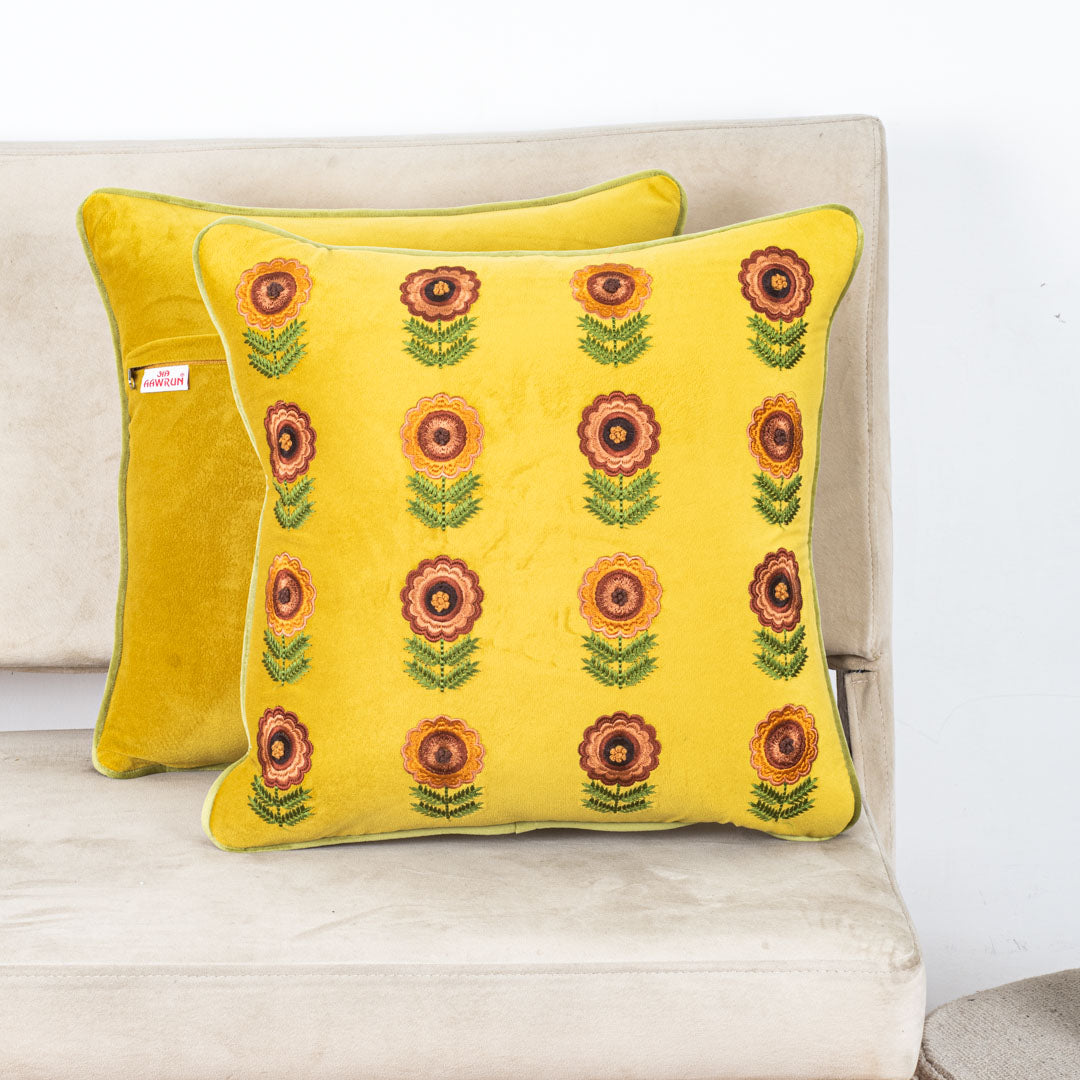 Floral Embroidered Velvet Cushion Cover 16x16 Inch