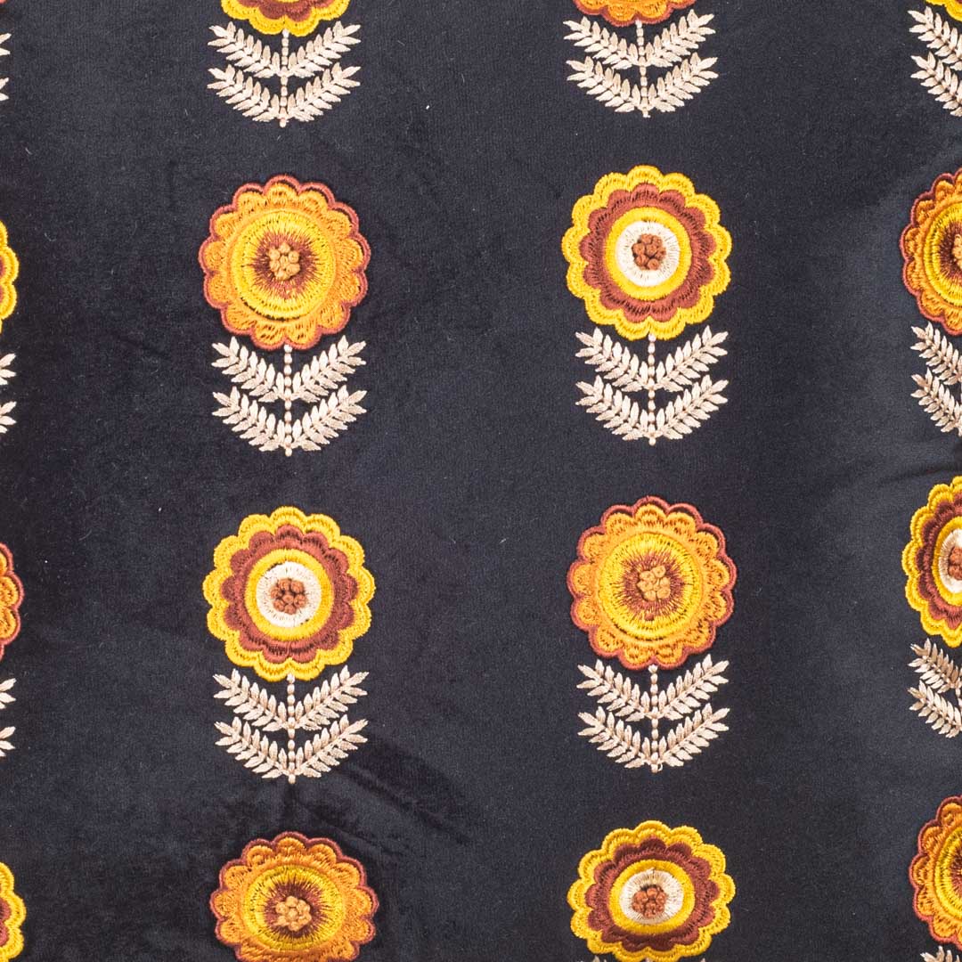 Floral Embroidered Velvet Cushion Cover 16x16 Inch