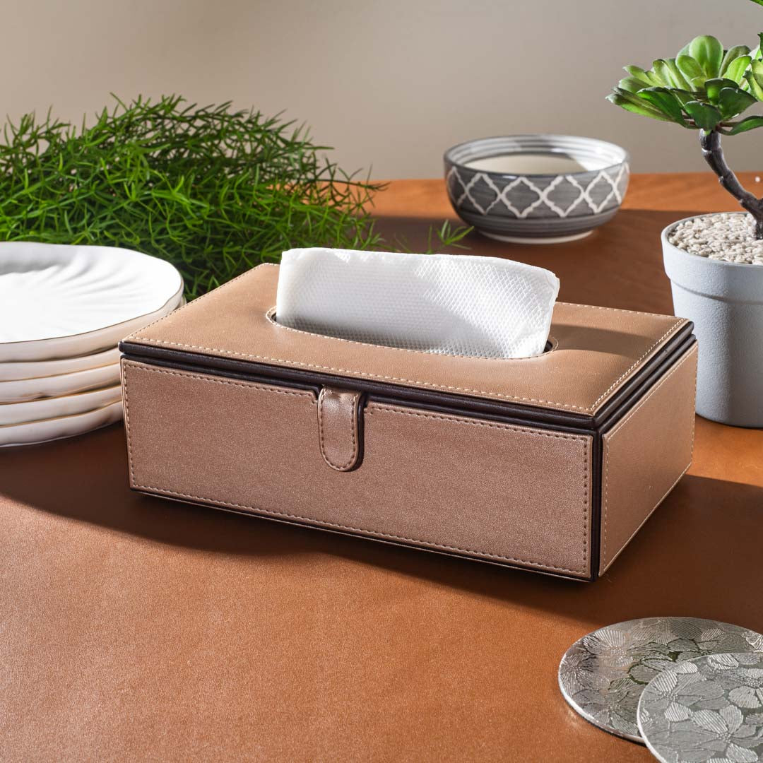 Vegan Leather Tissue Box Holder – 24 × 14 × 8 cm DGN-25