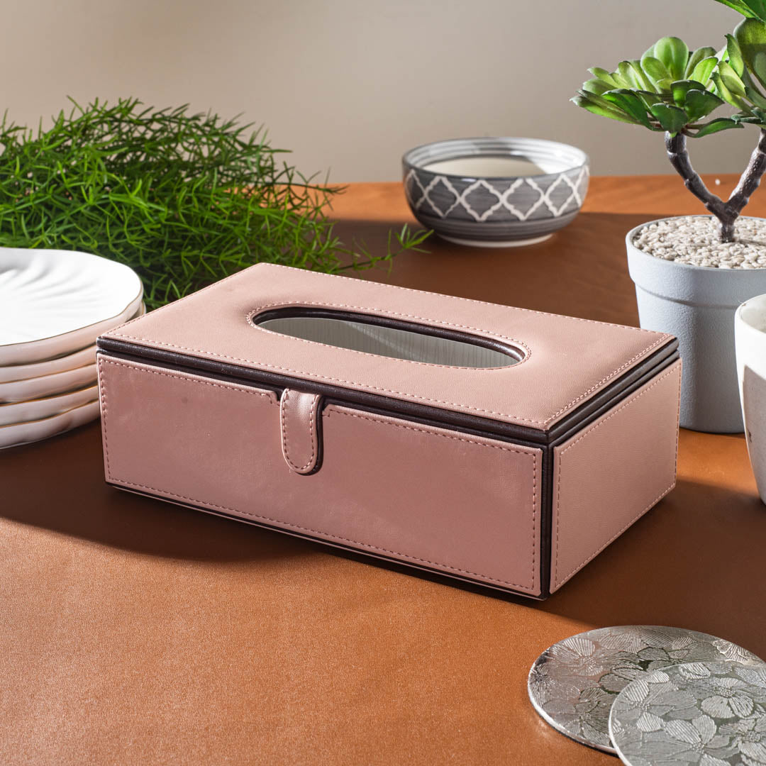 Peach Vegan Leather Tissue Box Holder – 24 × 14 × 8 cm