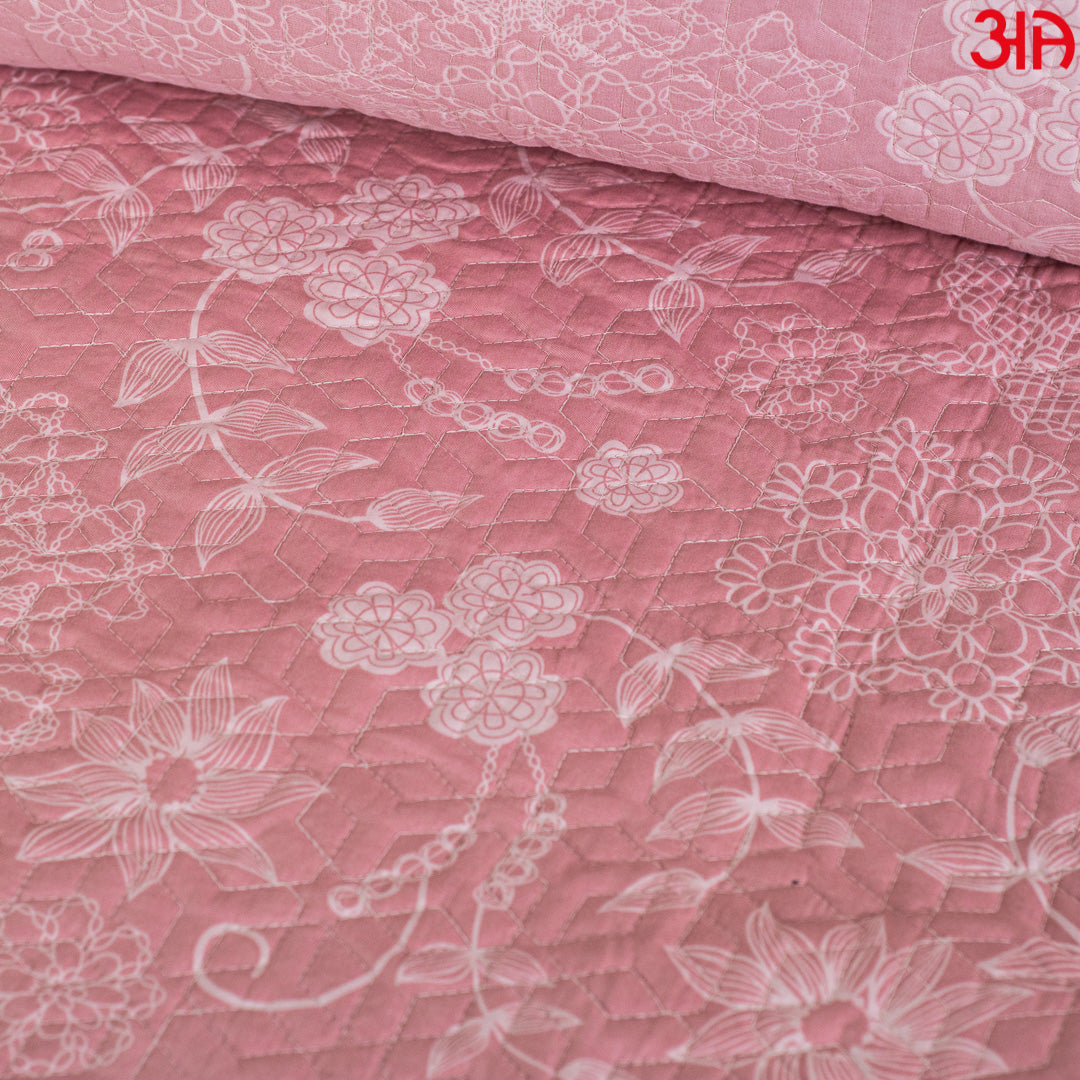 Pink and Peach Reversible Floral King Size (100x108)-Inch Quilted Bedcover Set (1+2)