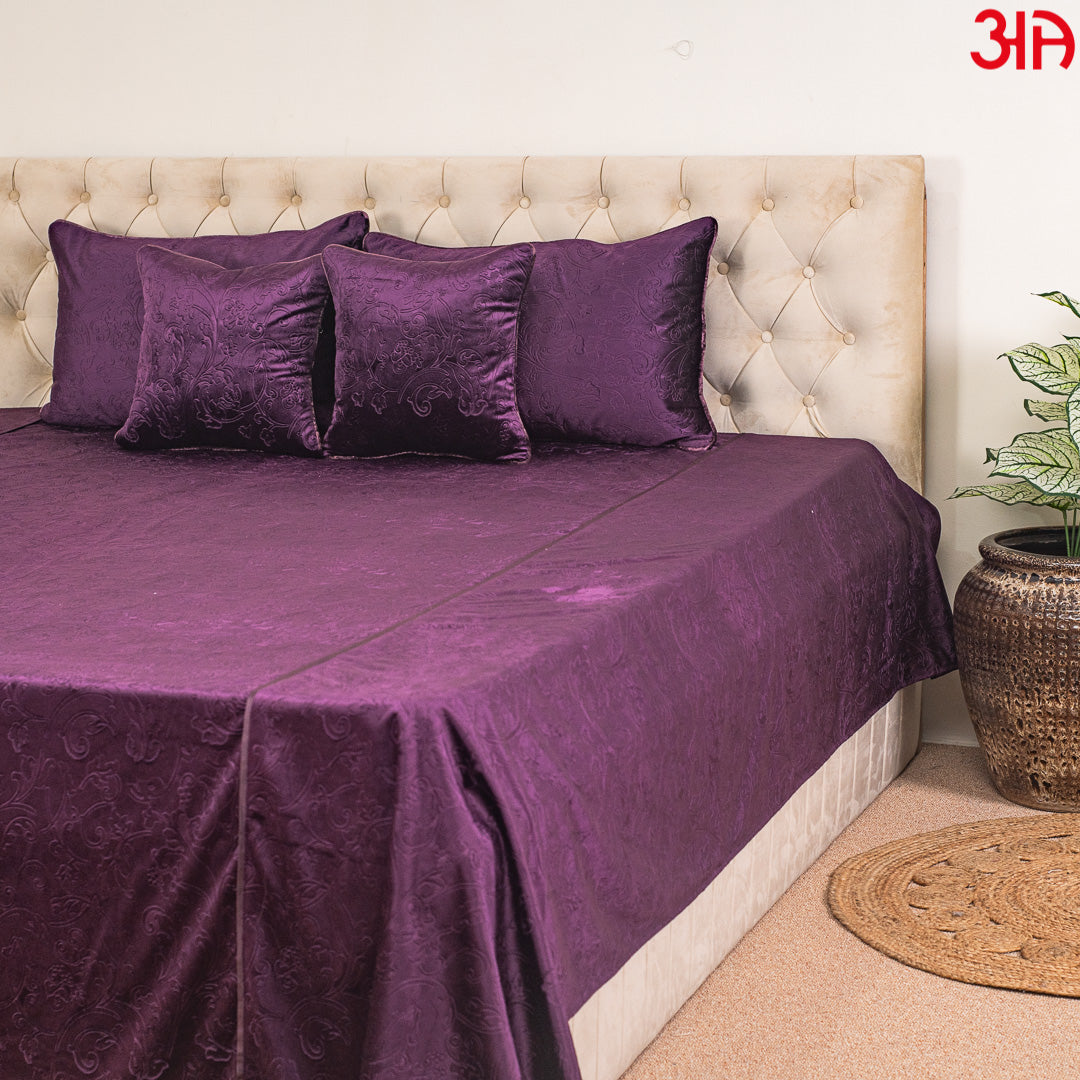 Floral Pattern Velvet Bed Covers - Stylish Bedding Mauve 1+2+2