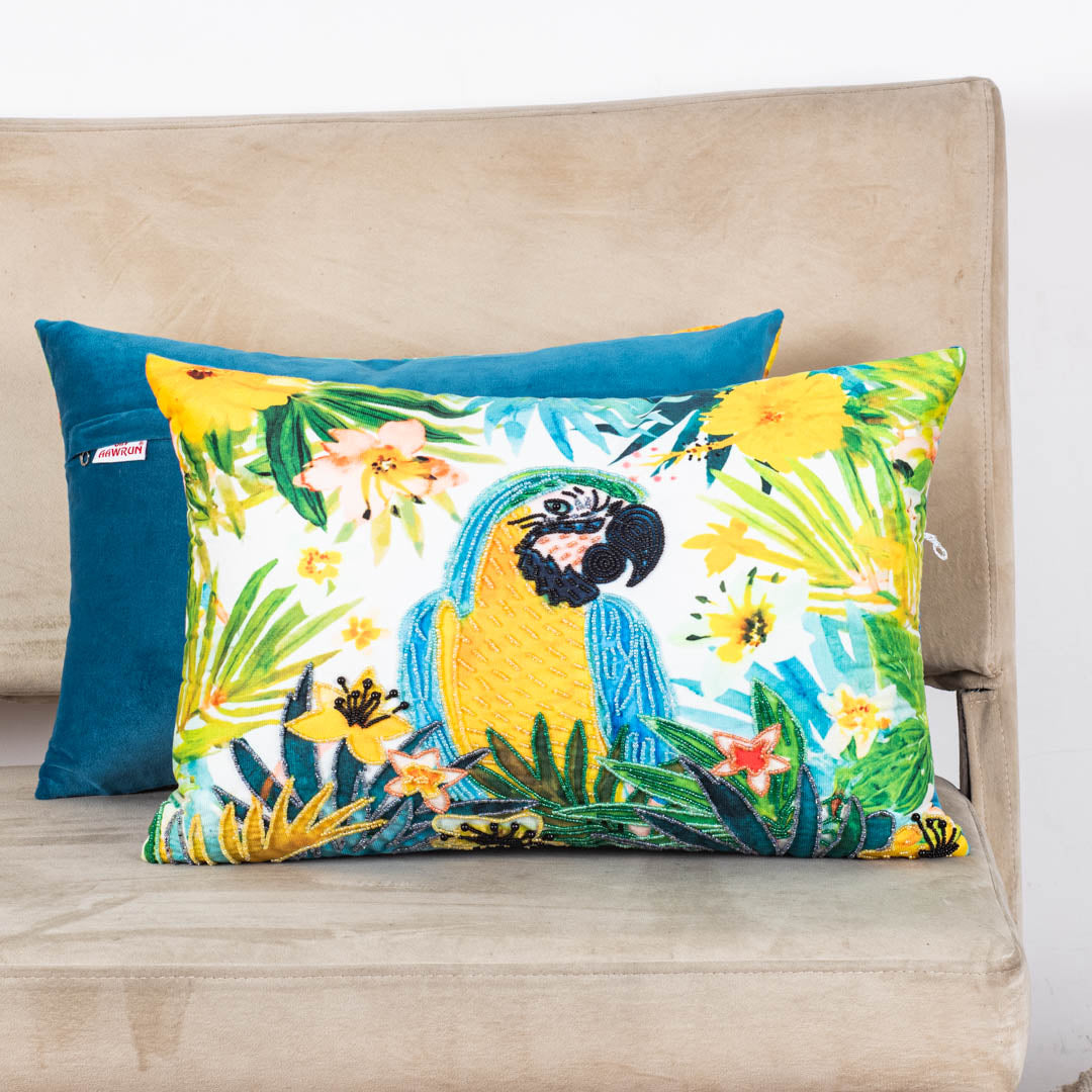 Vibrant Tropical Parrot Velvet Cushion Cover