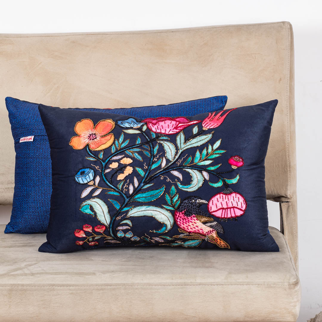 Designer Botanical & Bird Motif Cushion Cover for Sofa Décor