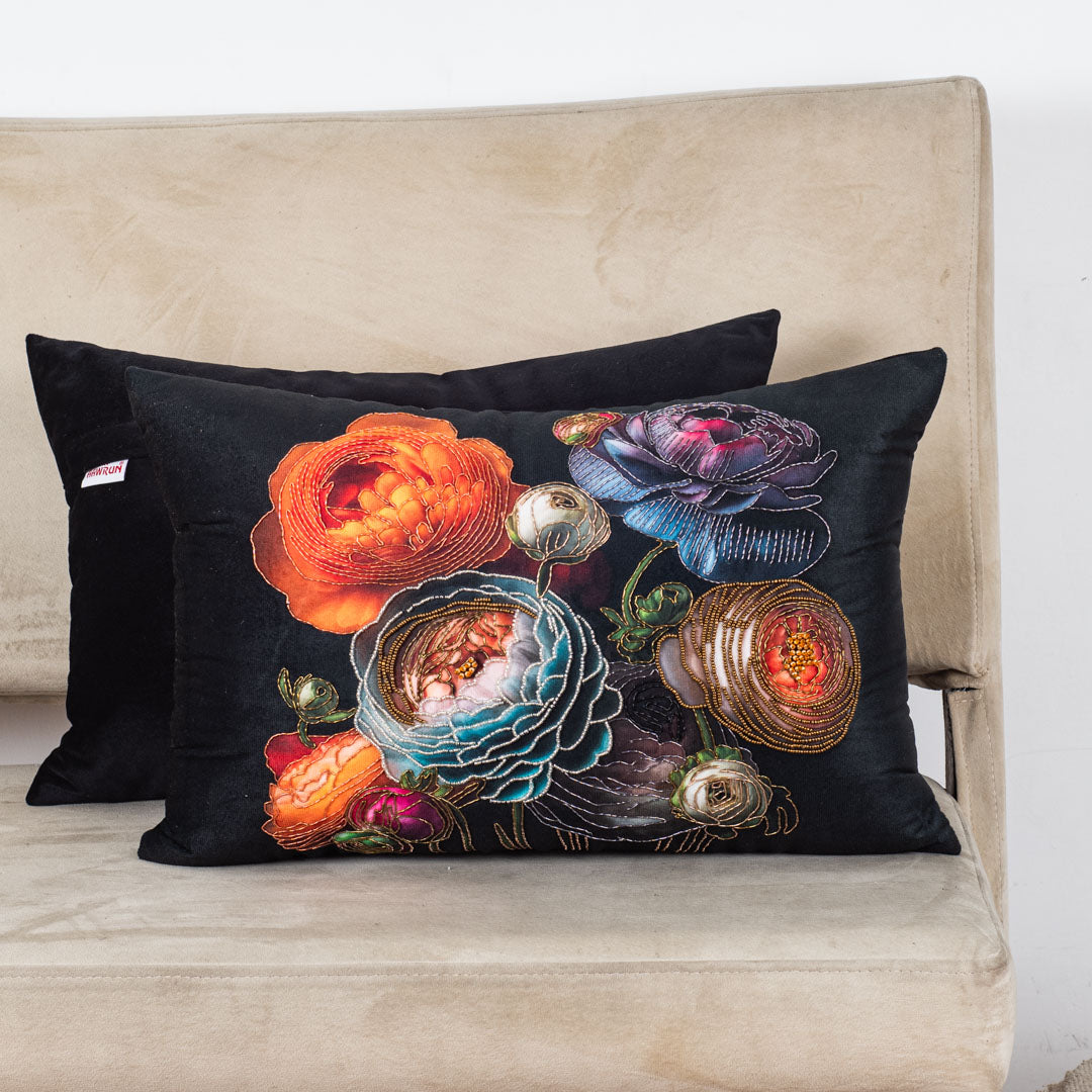 Luxury Botanical Cushion Cover with Artistic Floral Design