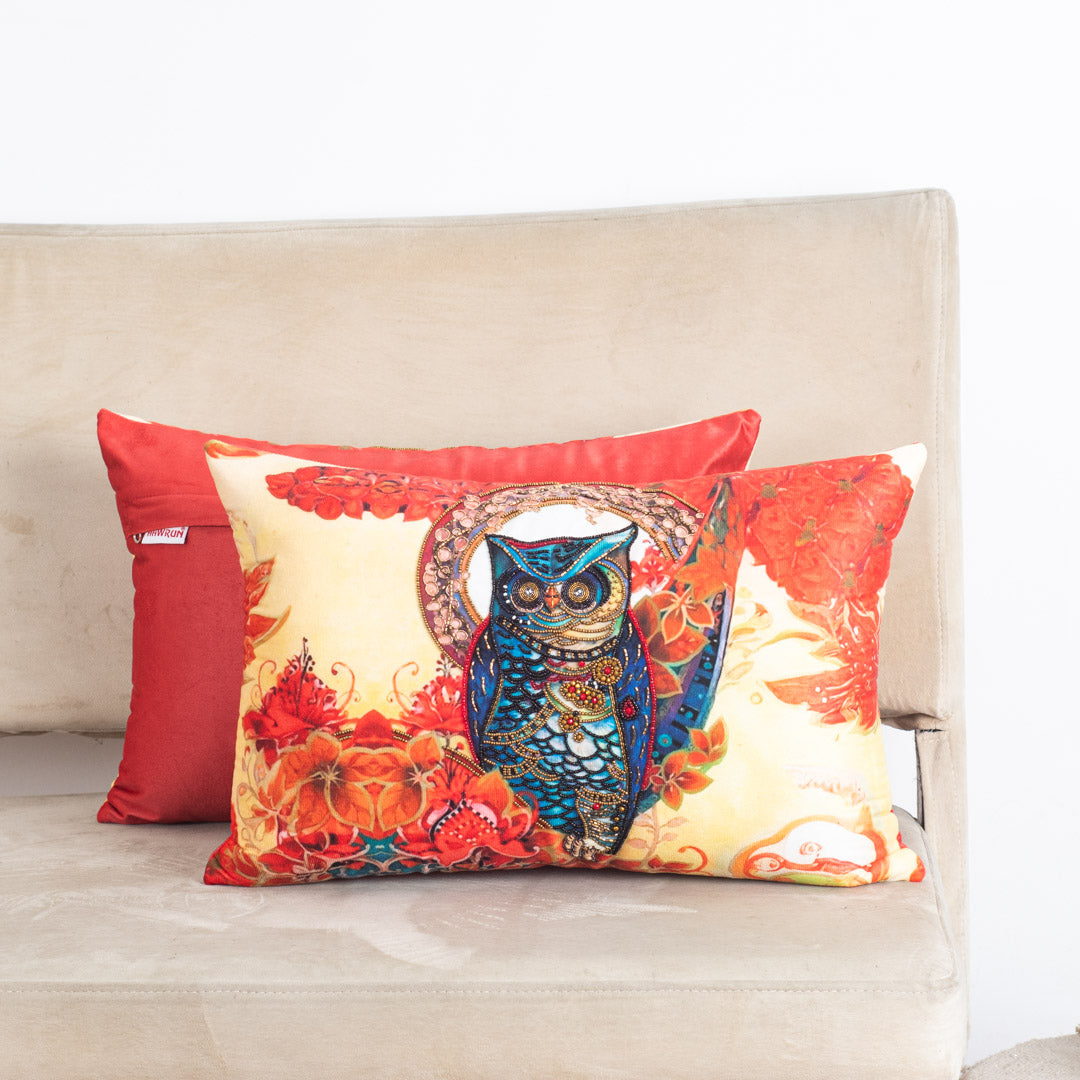 Designer Owl Artwork Cushion Cover for Sofa & Living Room