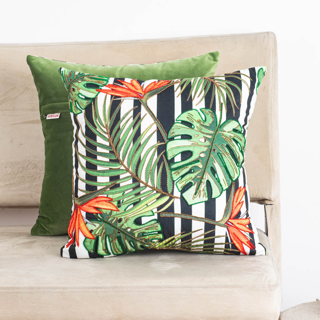 Designer Monstera Leaf Cushion Cover for Sofa & Living Room