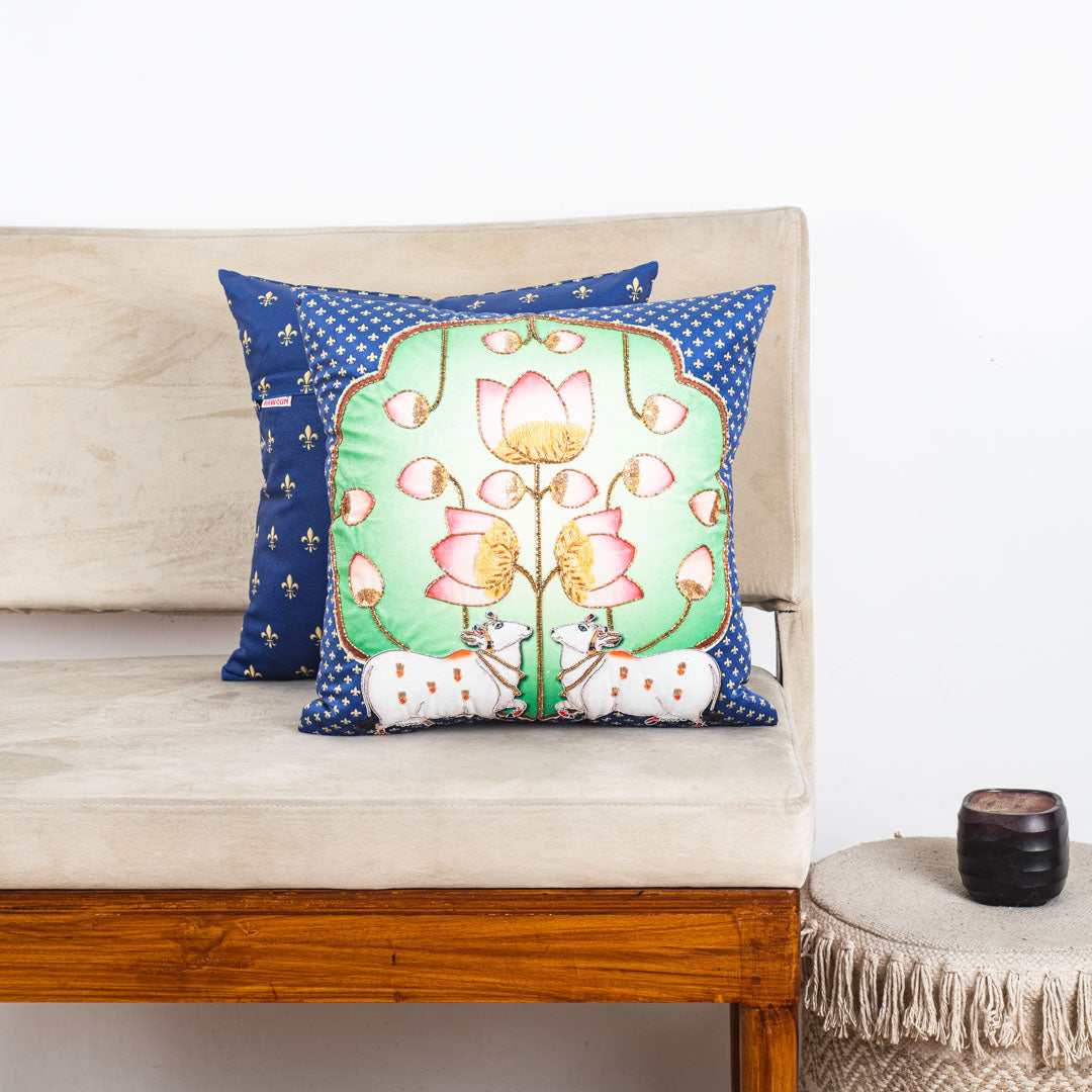 Lotus Embroidered Decorative Cushion Cover | Premium Velvet Home Décor – Aawrun