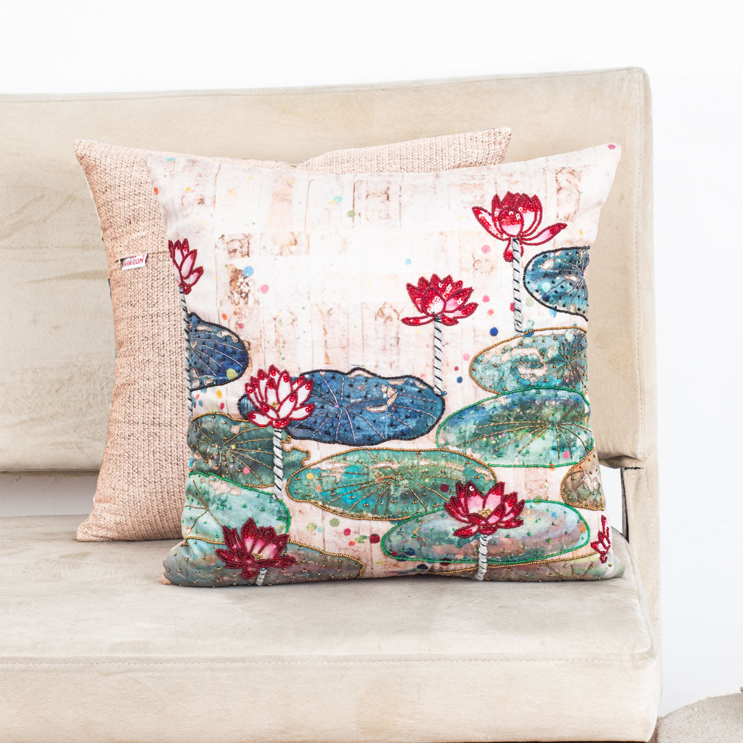 Designer Lotus Flower Cushion Cover for Sofa & Living Room