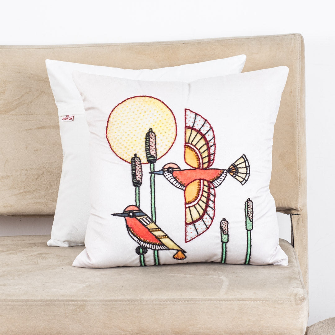 Designer Bird Motif Cushion Cover for Sofa & Living Room