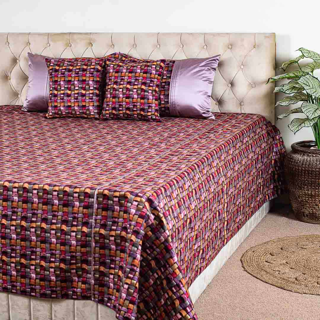 Multicolour Shine 100x108 Velvet Abstract Digital Printed Bedcover Set (1+2+2)