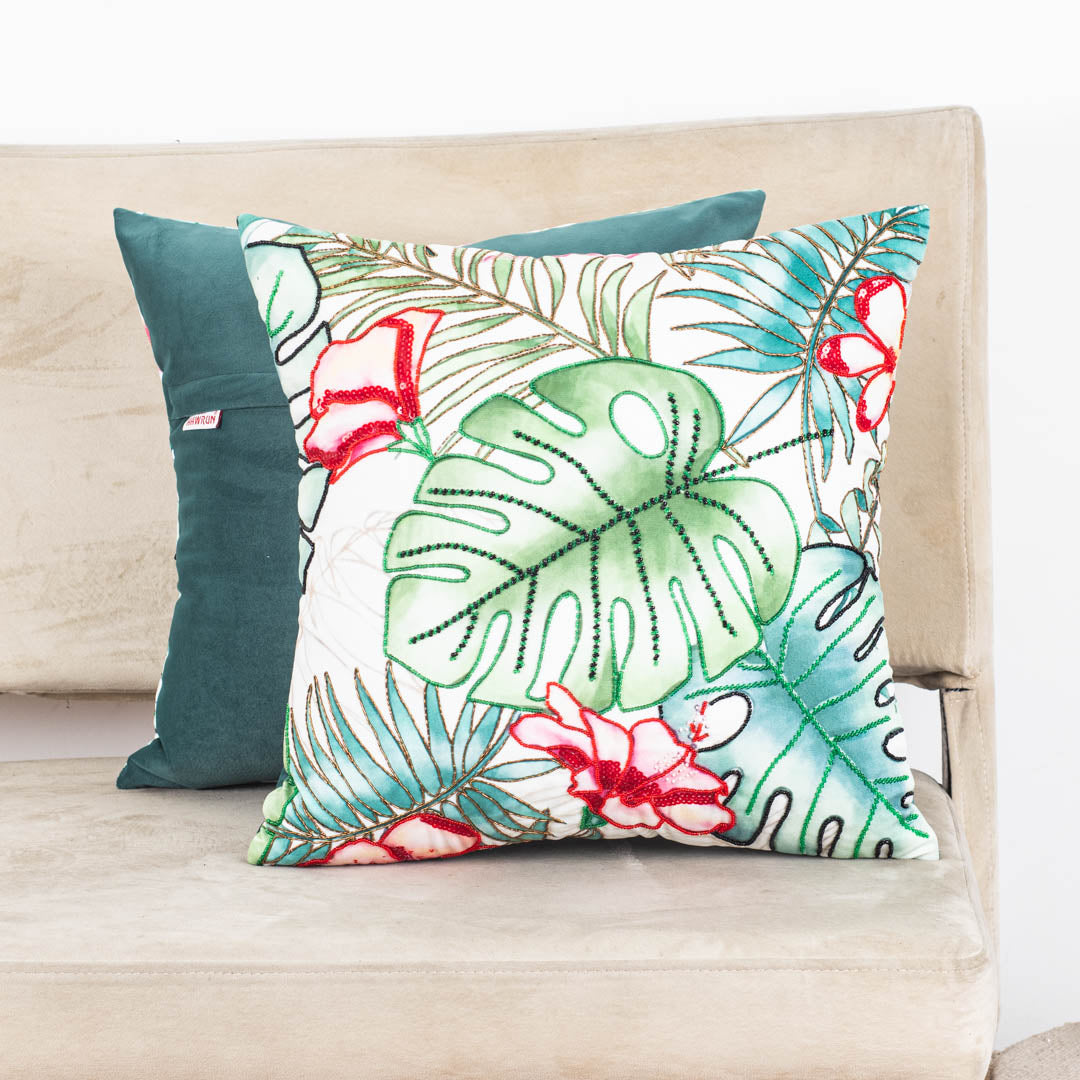 Designer Botanical Print Cushion Cover for Sofa & Living Room