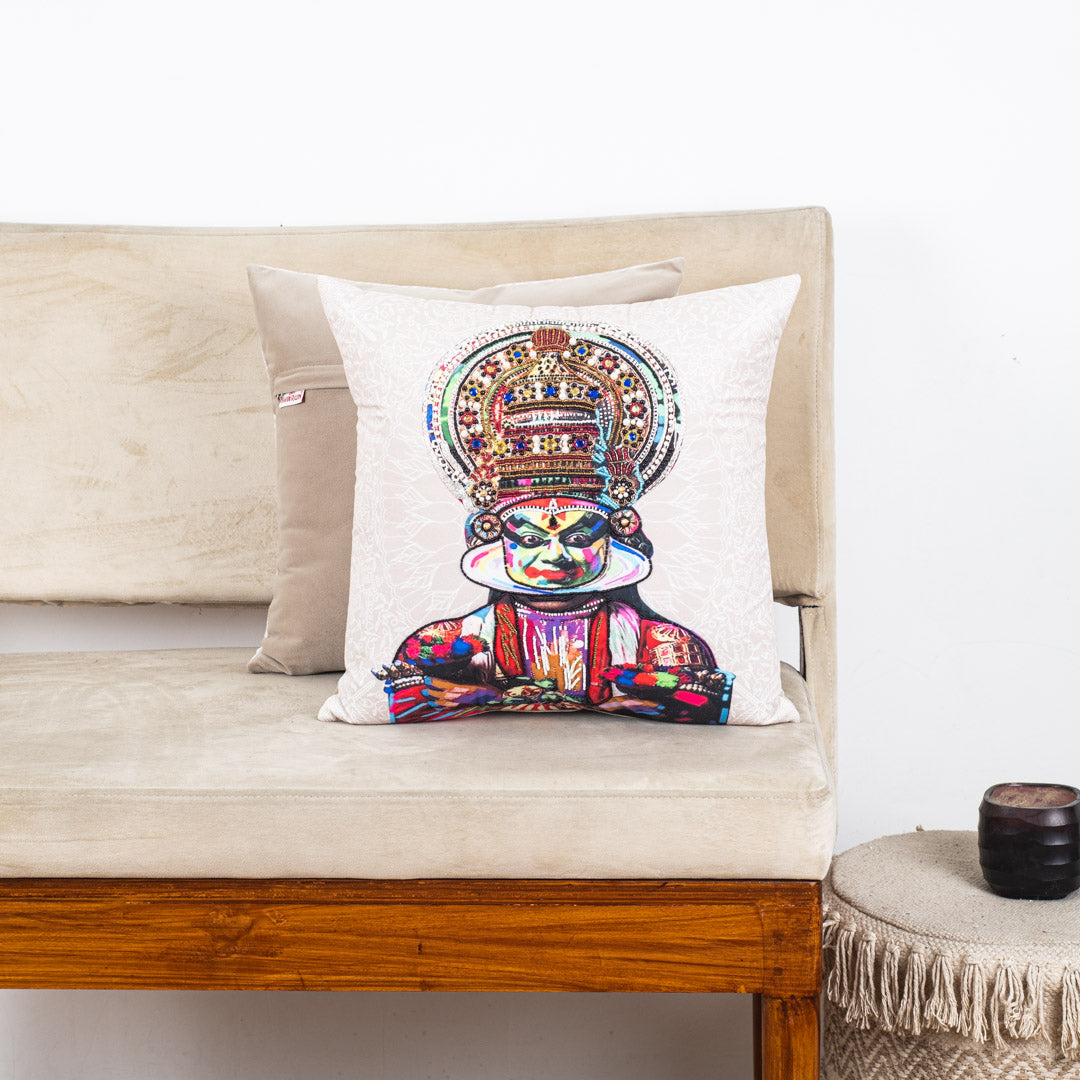 Colourful Kathakali King Embroidered Cushion Cover