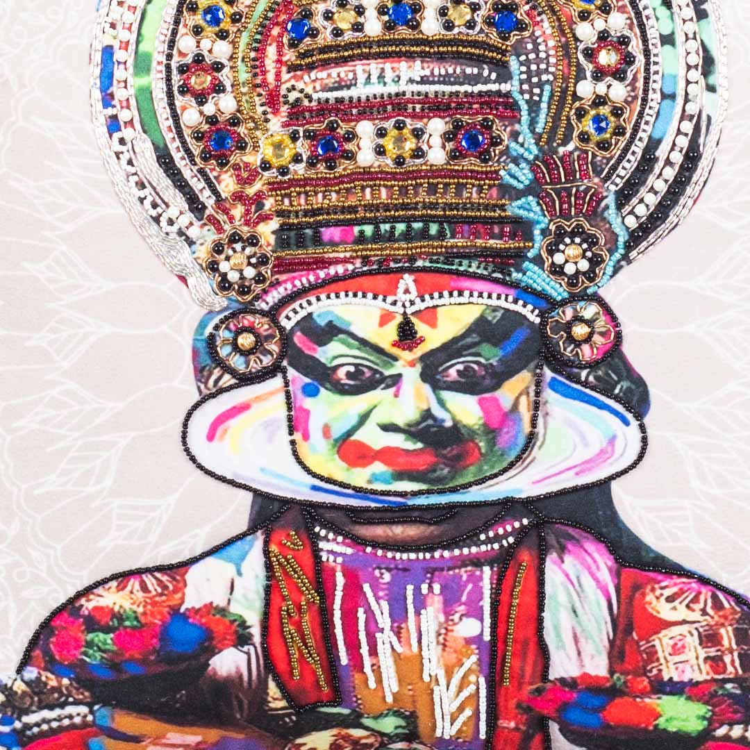 Colourful Kathakali King Embroidered Cushion Cover