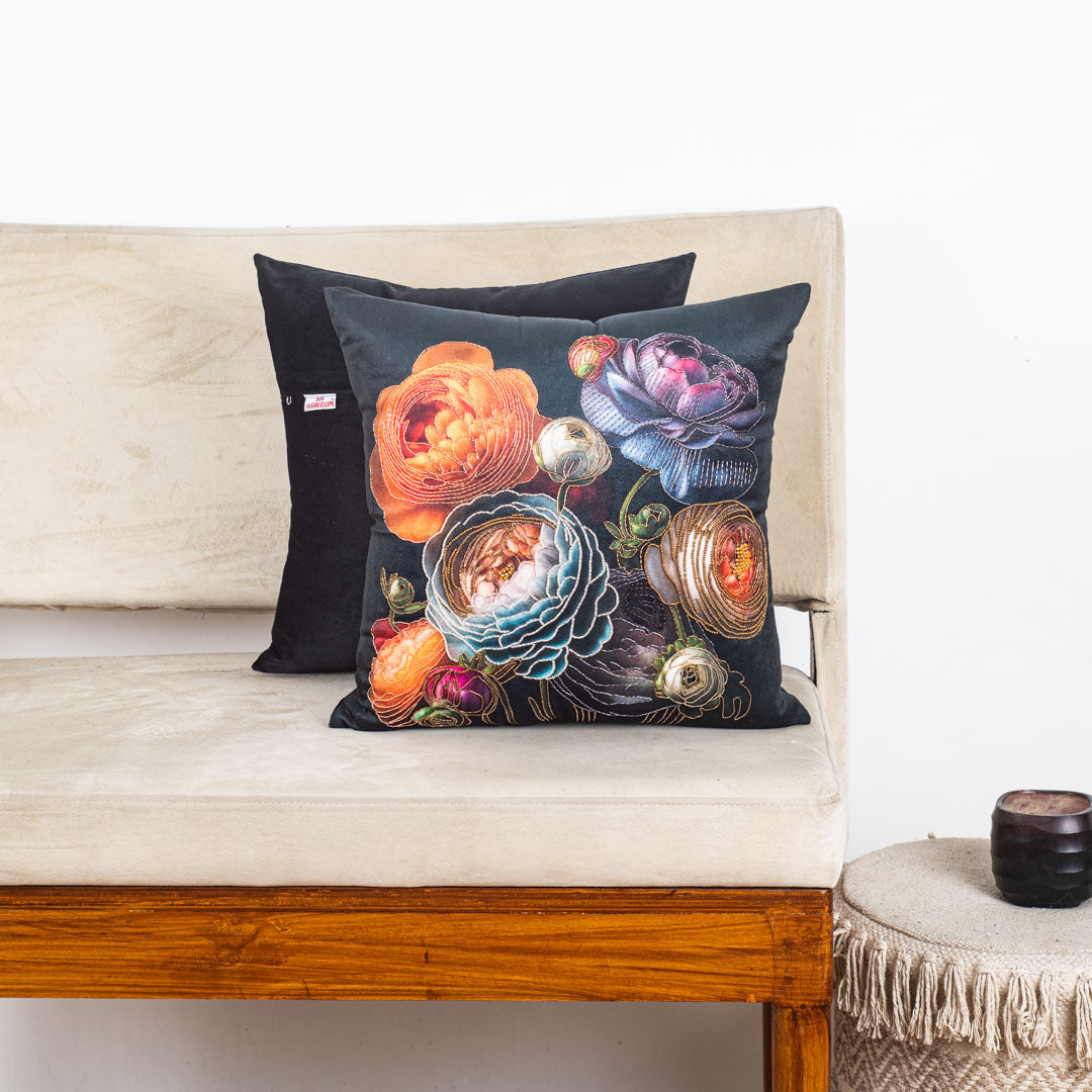 Luxury Botanical Cushion Cover with Artistic Floral Design