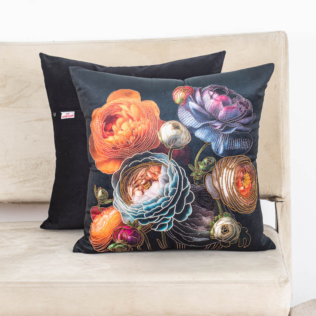 Luxury Botanical Cushion Cover with Artistic Floral Design