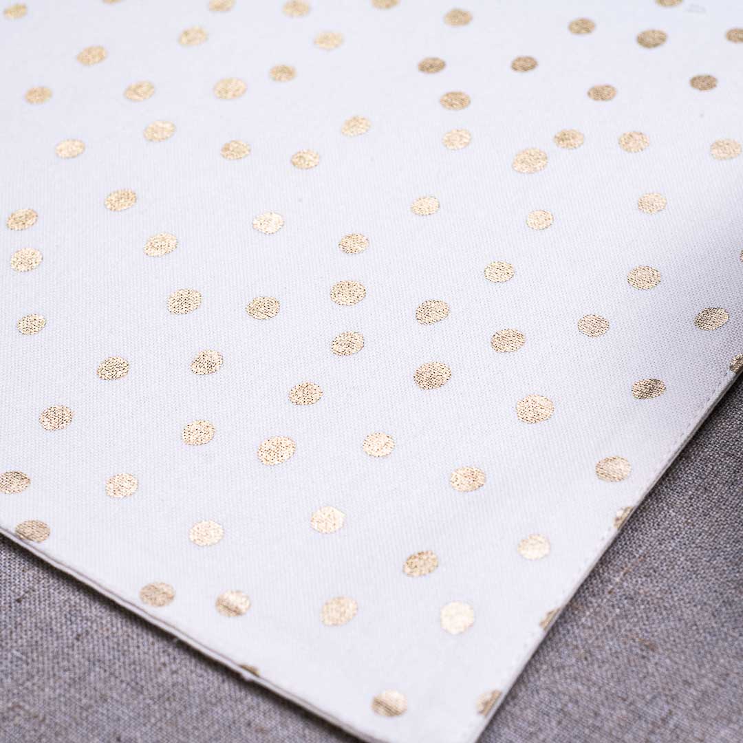 White And Gold Cotton Foil Dot Print Table Mat