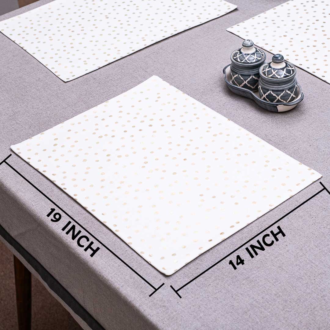 White And Gold Cotton Foil Dot Print Table Mat