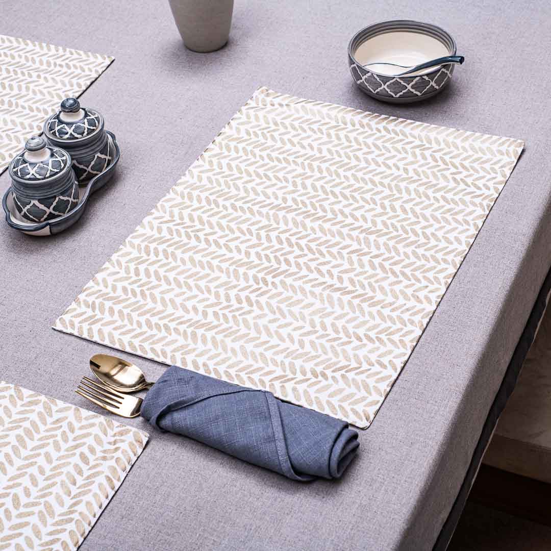 Golden Leaf Cotton Foil Print Table Mat