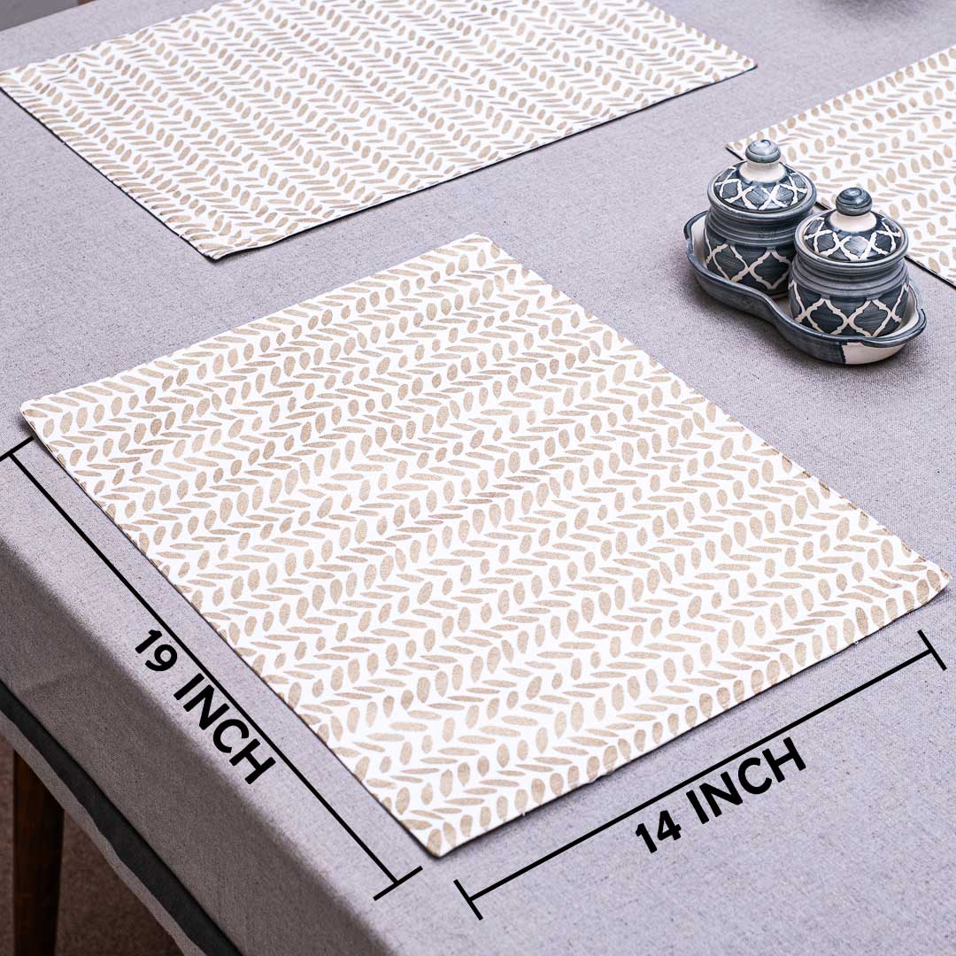 Golden Leaf Cotton Foil Print Table Mat