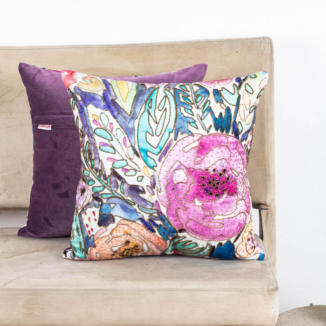 Embroidered Rose Dew Drop Cushion Cover