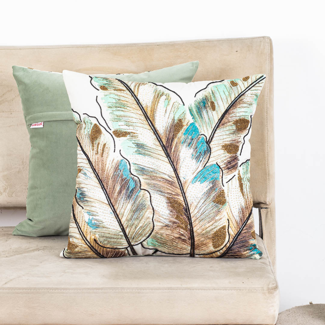 Designer Tropical Leaf Pattern Cushion Cover for Sofa & Living Room