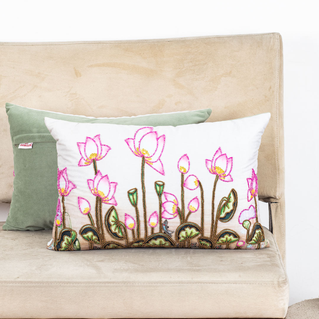 Colorful Divine Lotus Design Cushion Cover