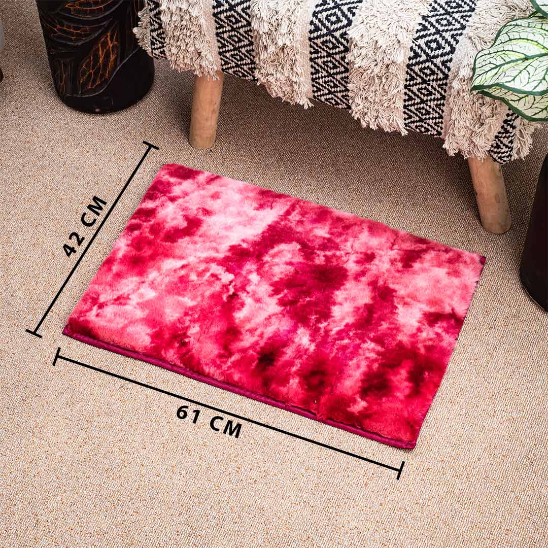 Premium Red Multi Rabit Fur Tye Dye Door Mat Shead Four