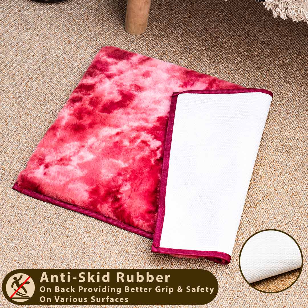 Premium Red Multi Rabit Fur Tye Dye Door Mat Shead Four