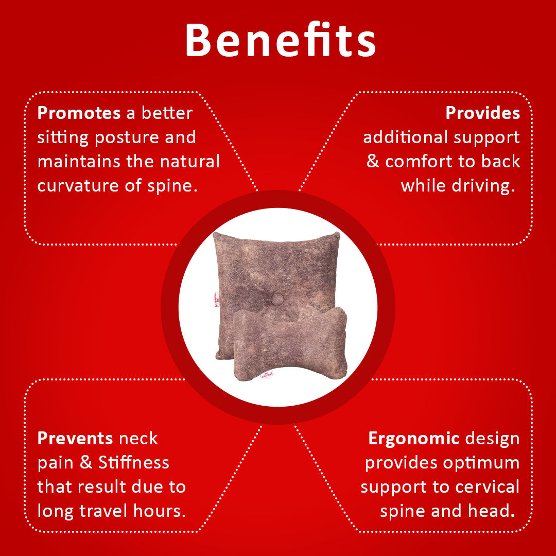 Premium Suede Fabric Cushion & Neck Rest Pillow Set - SHD-2