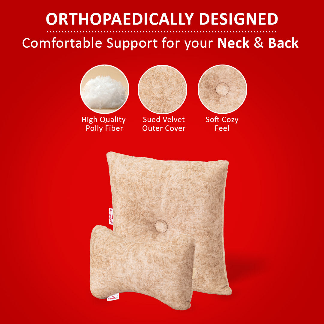 Premium Suede Fabric Cushion & Neck Rest Pillow Set - SHD-3