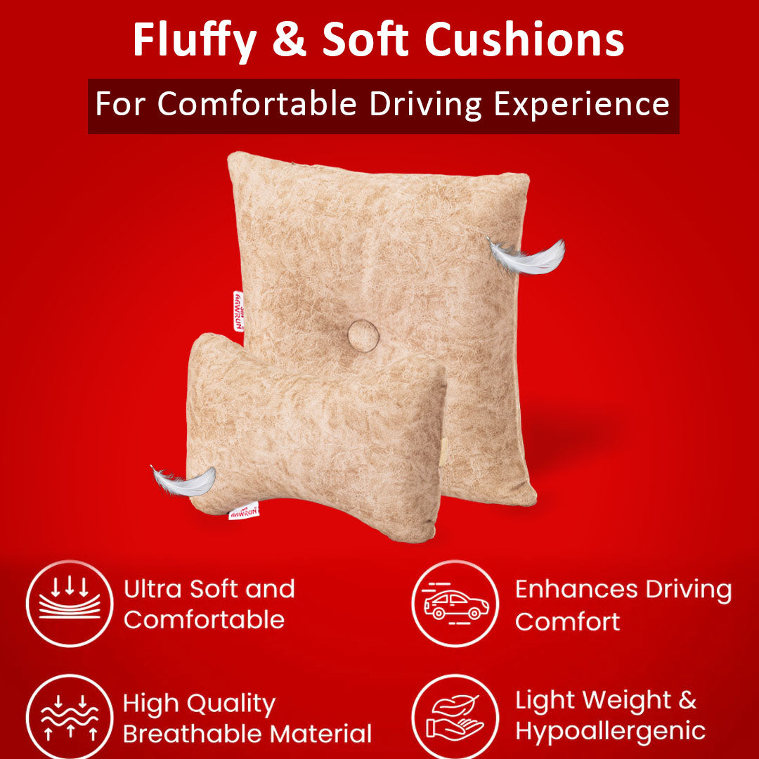 Premium Suede Fabric Cushion & Neck Rest Pillow Set - SHD-3