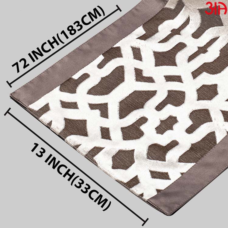 Brown And Silver Abstract Work Table Runner (13x72) Inch
