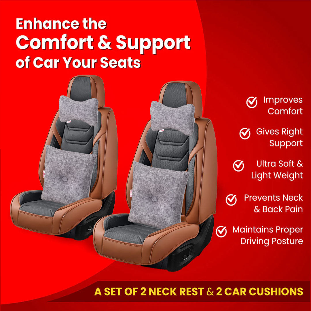 Premium Suede Fabric Cushion & Neck Rest Pillow Set - SHD-5