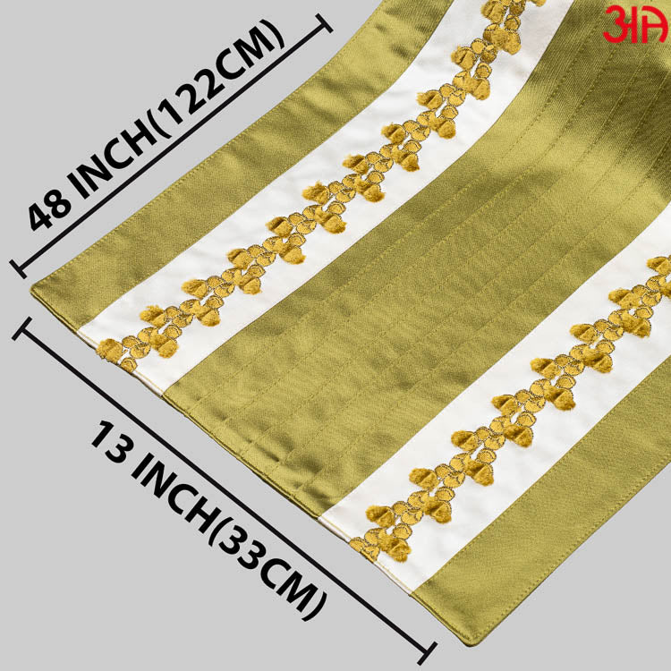 Green And White Oriental Table Runner (13x48) Inch