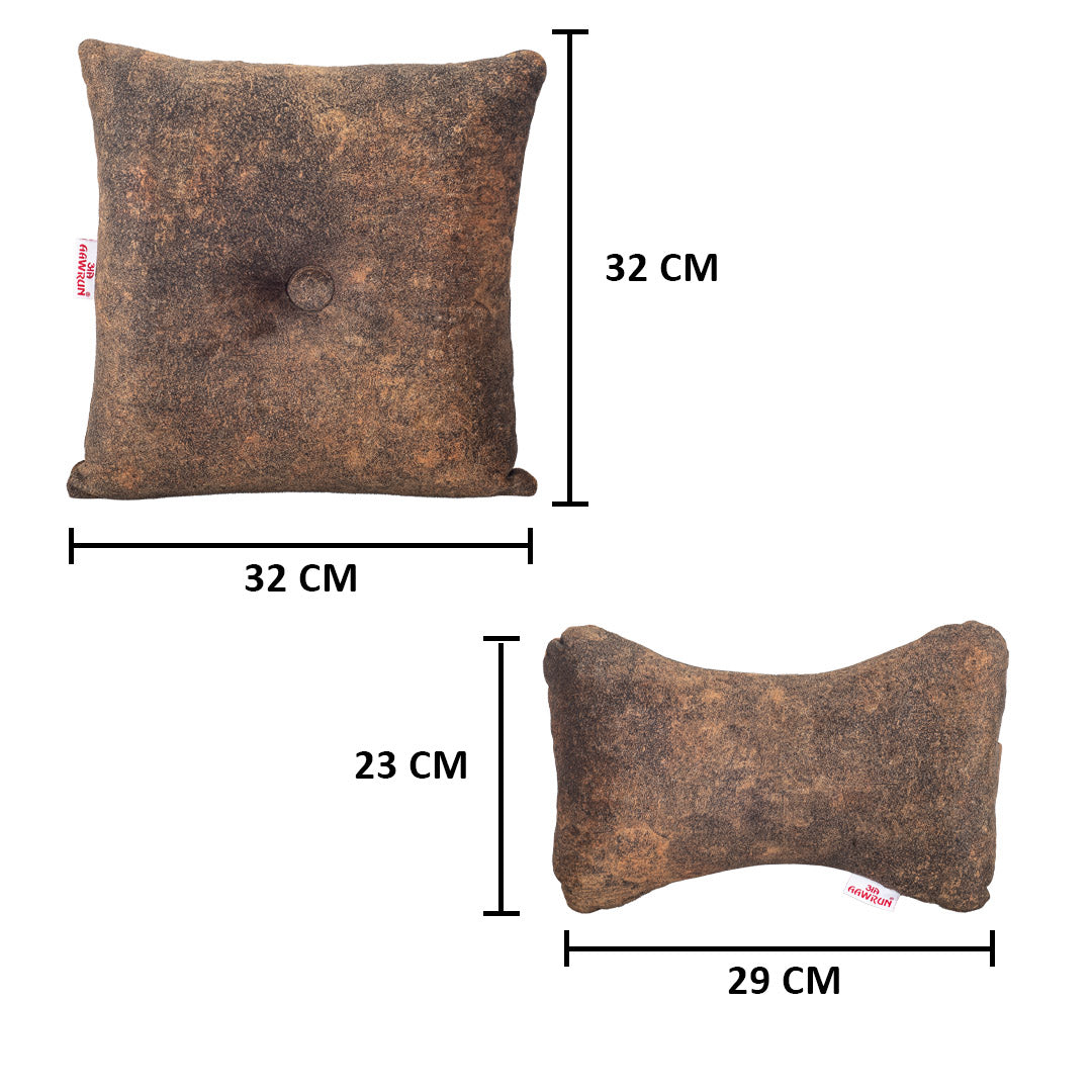 Premium Suede Fabric Cushion & Neck Rest Pillow Set - SHD-6