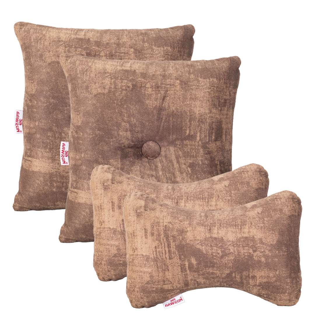 Premium Suede Fabric Cushion & Neck Rest Pillow Set - SHD-7