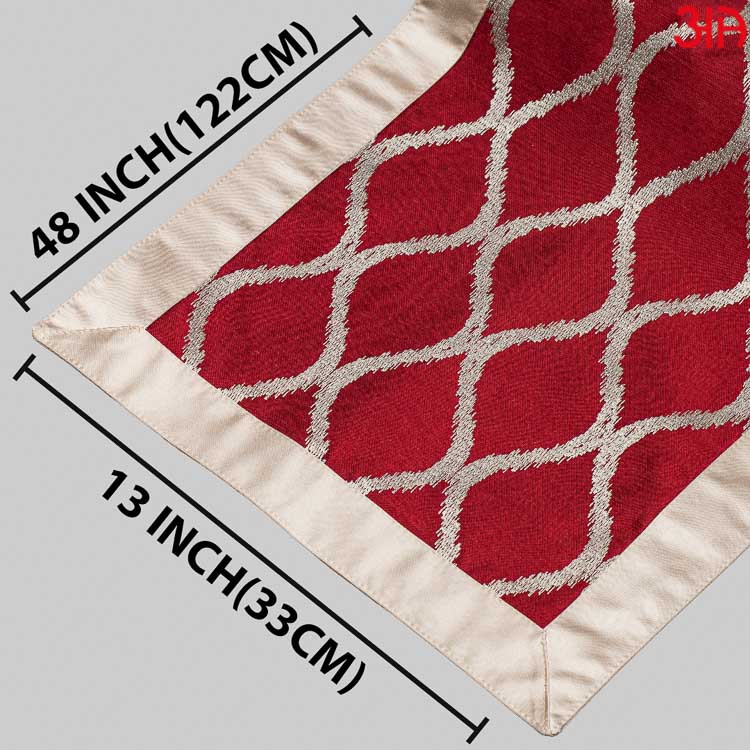 Red And White Geometric Design Table Runner (13x48) Inch