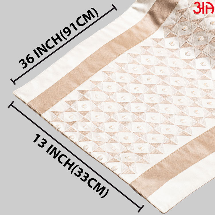 White and Gold Abstract Pattern Cotton Jaquard Table Runner (13x36) Inch