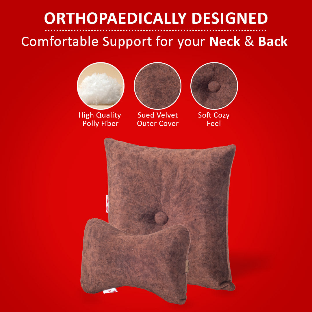Premium Suede Fabric Cushion & Neck Rest Pillow Set - SHD-9