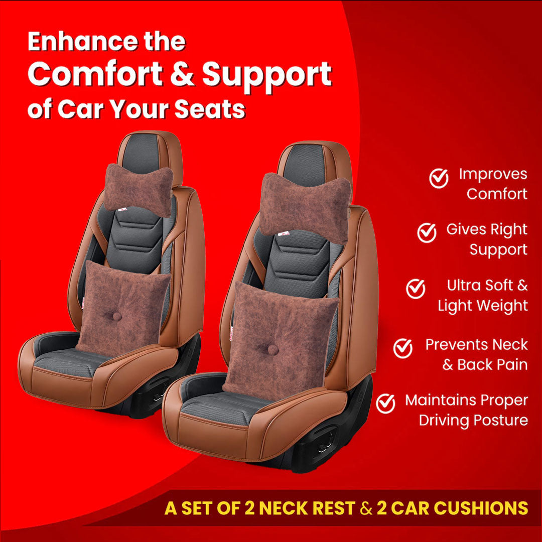 Premium Suede Fabric Cushion & Neck Rest Pillow Set - SHD-9