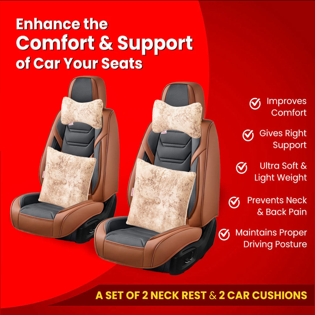 Premium Suede Fabric Cushion & Neck Rest Pillow Set - SHD-11