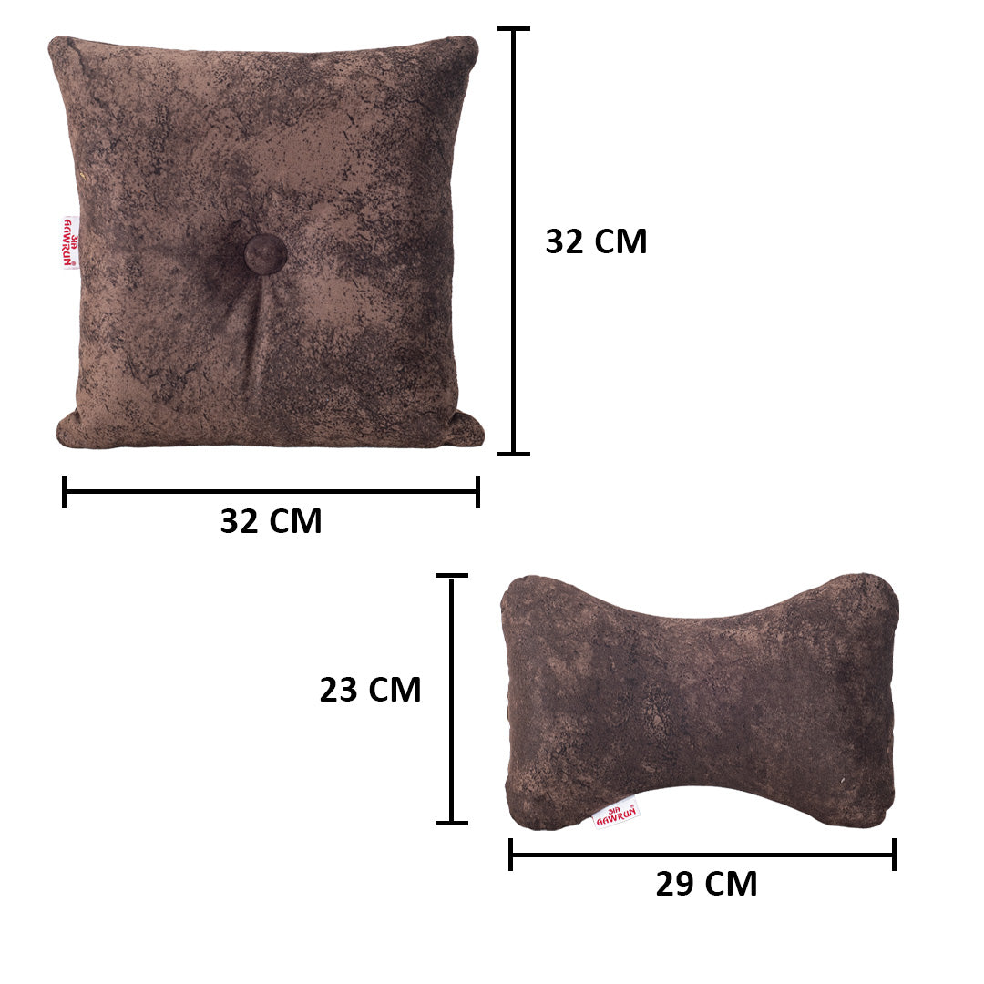 Premium Suede Fabric Cushion & Neck Rest Pillow Set - SHD-12