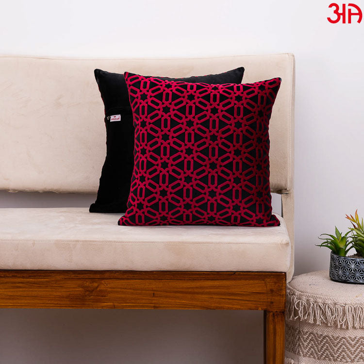 maroon Velvet Abstract Pattern Cushion Cover2