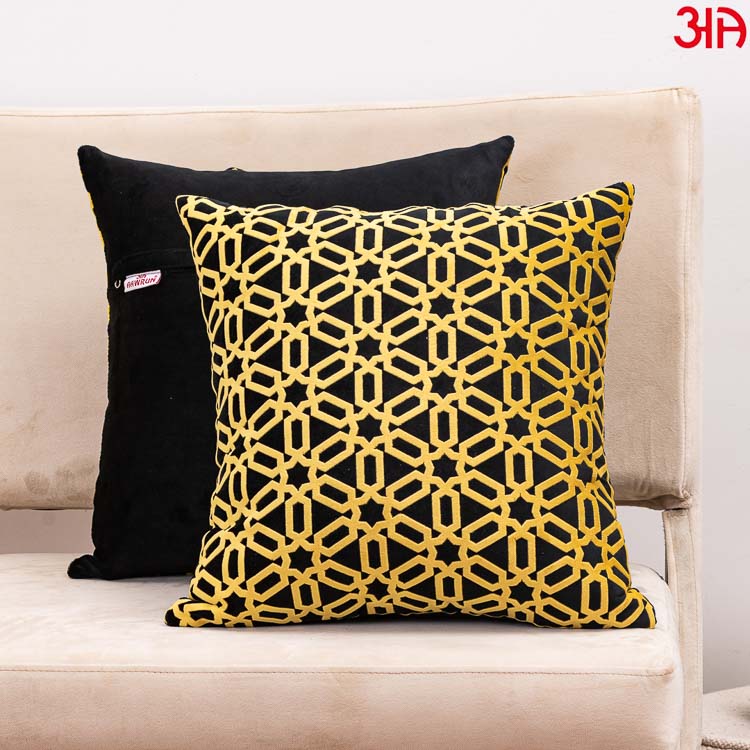 Yellow Velvet Abstract Pattern Cushion Cover