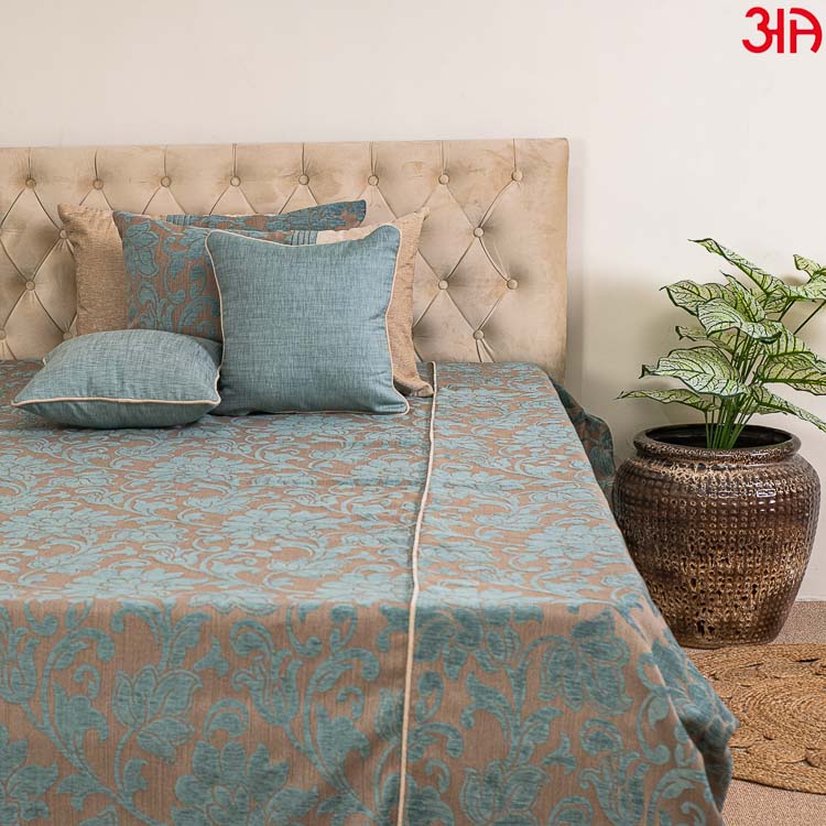 aqua floral bed cover